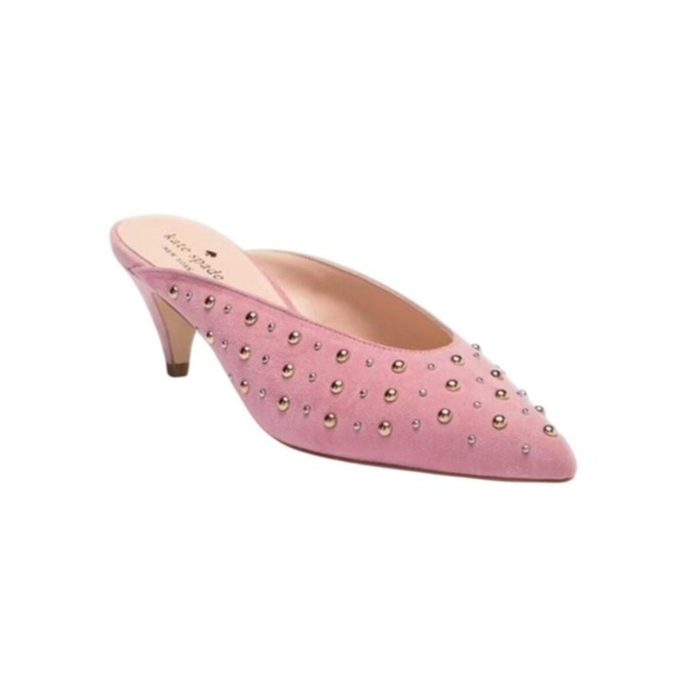 Kate Spade New York Parisian Pink Surie Studded Suede Kitten Heel‎ Mules 7.5